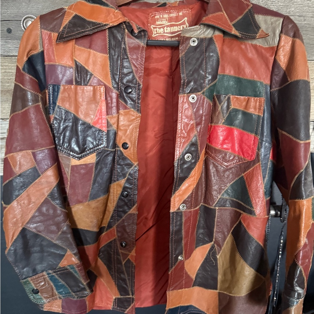 Men's Patchwork Leather Jacket - Multicolor
